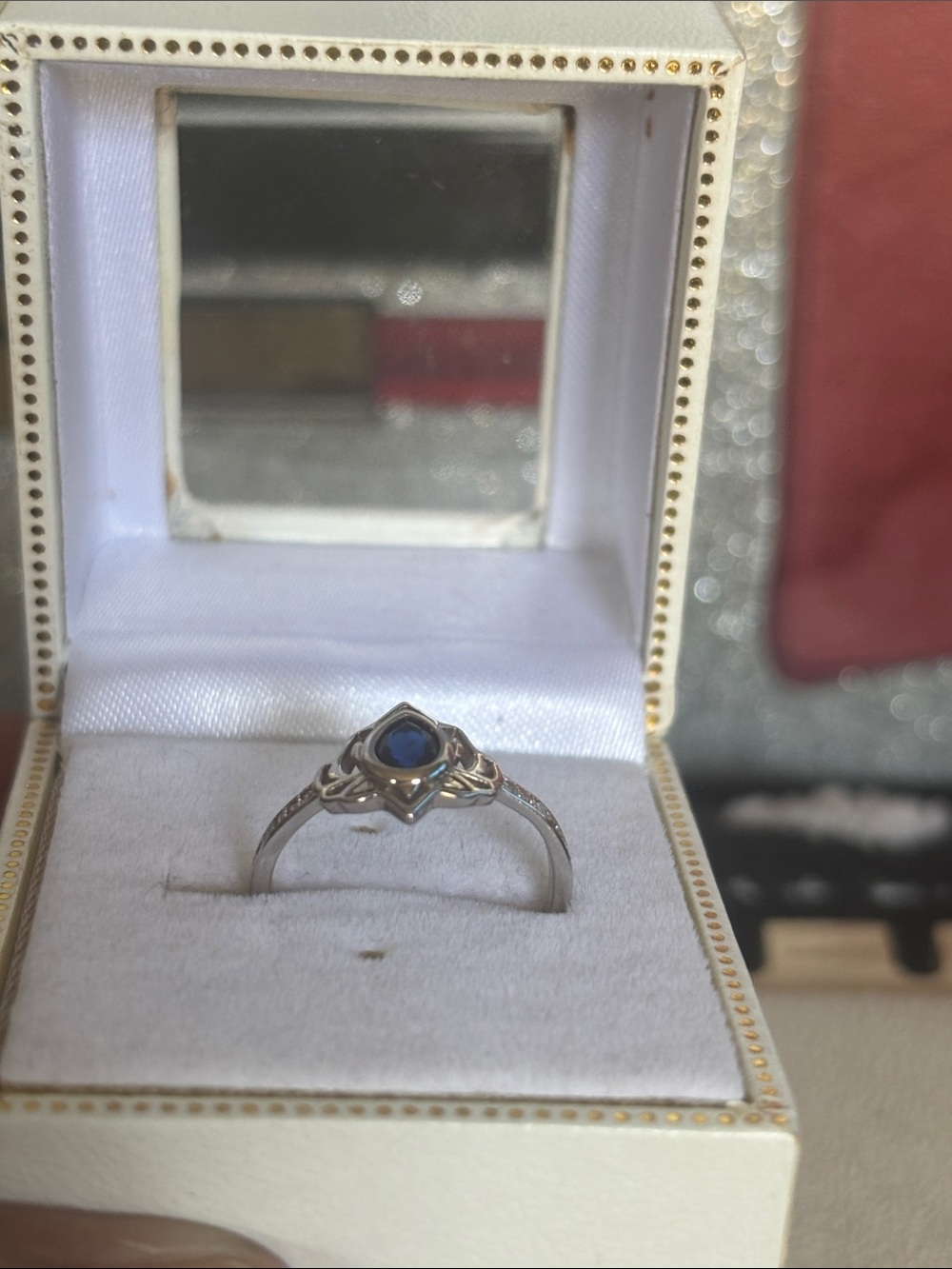 Sterling Silver Teardrop Sapphire-Color Ring with Accent Stones - Picture 3 of 7